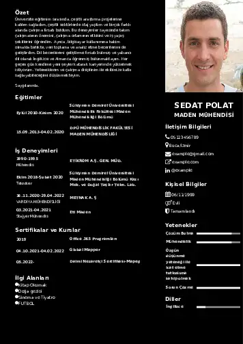 Maden Mühendisi Cv Örnekleri cv indir